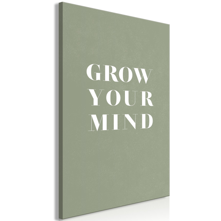 Canvas Art Print Grow Your Mind (1-piece) Vertical - white text on olive background 142314 additionalImage 2
