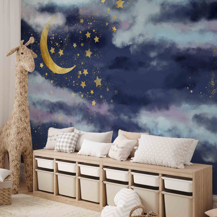 Wall Mural Night sky - children's landscape with golden moon and stars 143714 additionalImage 5