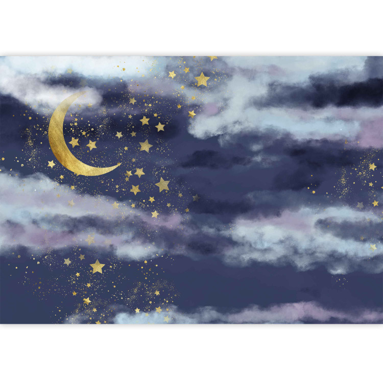 Wall Mural Night sky - children's landscape with golden moon and stars 143714 additionalImage 3
