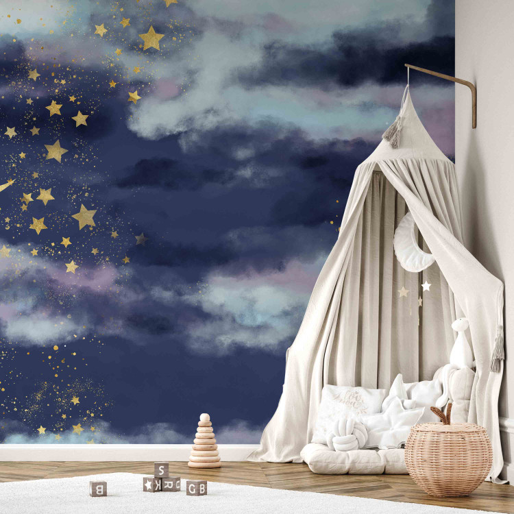 Wall Mural Night sky - children's landscape with golden moon and stars 143714 additionalImage 4