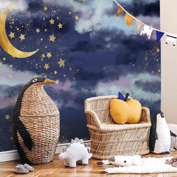 Wall Mural Night sky - children's landscape with golden moon and stars 143714 additionalImage 6