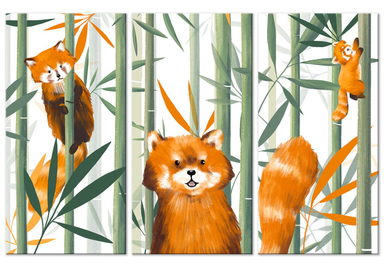 Canvas Art Print Cheerful Red Pandas (3-piece) - animals and plants for children 144514