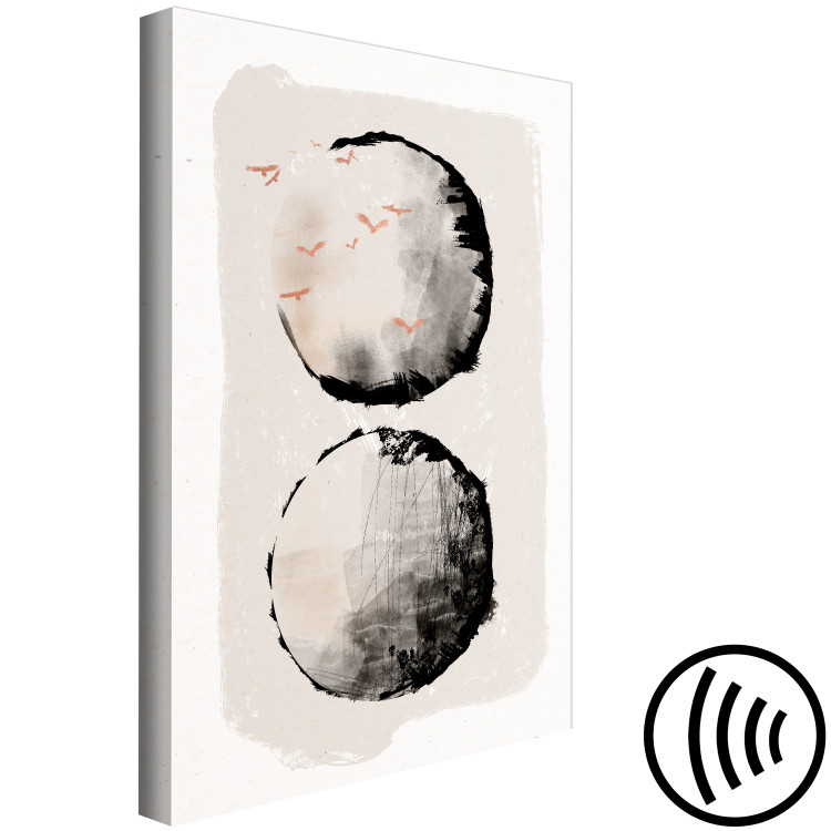 Canvas Art Print Two Moons (1-piece) - Japanese abstraction in two circles and birds 145314 additionalImage 6