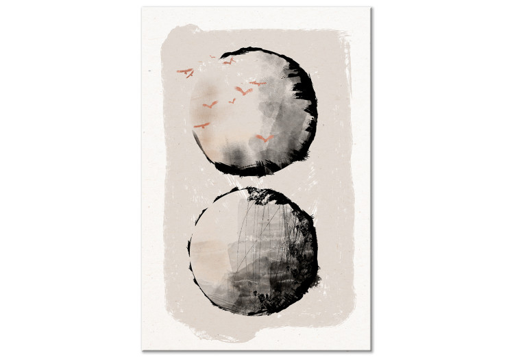 Canvas Art Print Two Moons (1-piece) - Japanese abstraction in two circles and birds 145314