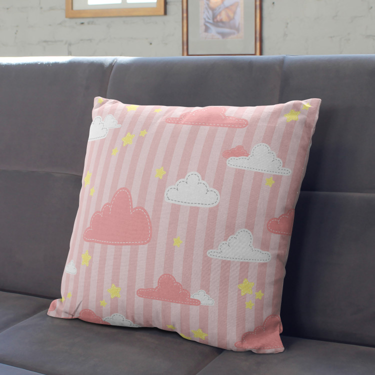 Decorative Microfiber Pillow Skies and stripes - clouds and stars motif in shades of white and pink cushions 147014 additionalImage 3