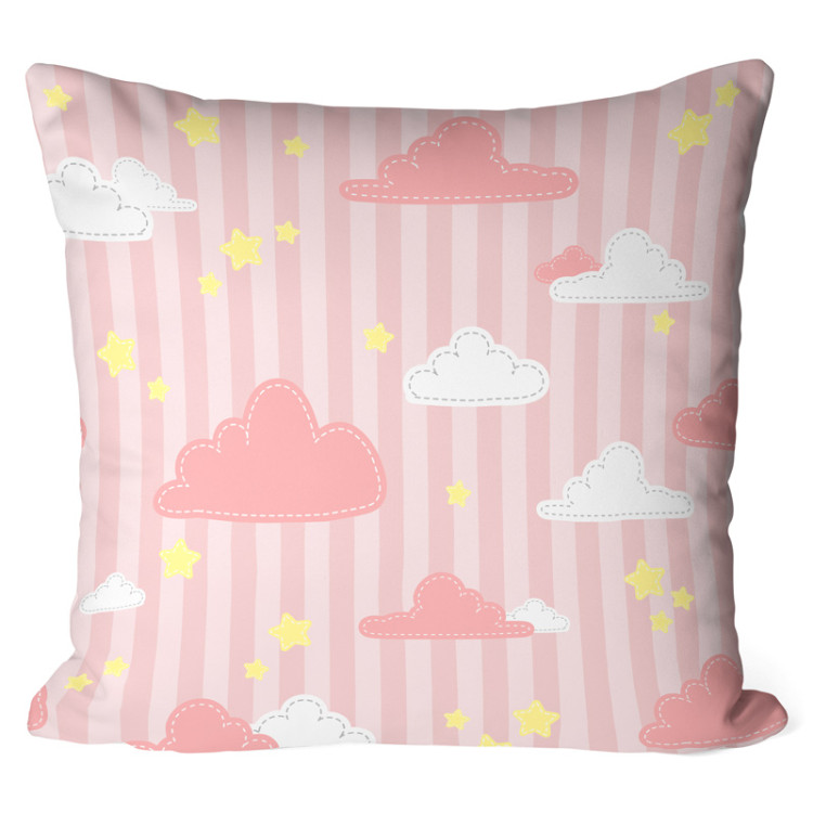 Decorative Microfiber Pillow Skies and stripes - clouds and stars motif in shades of white and pink cushions 147014