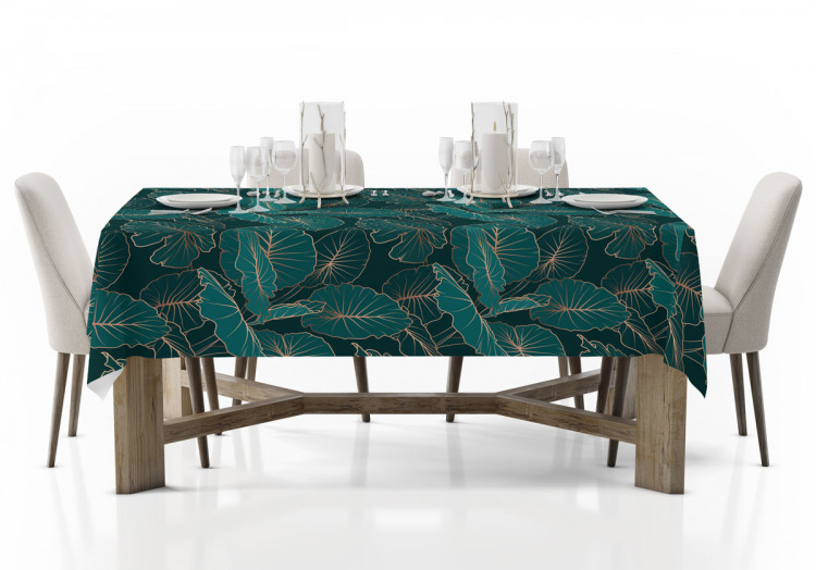 Tablecloth Night jungle - a botanical composition with allocasia leaves and gold 147214 additionalImage 2