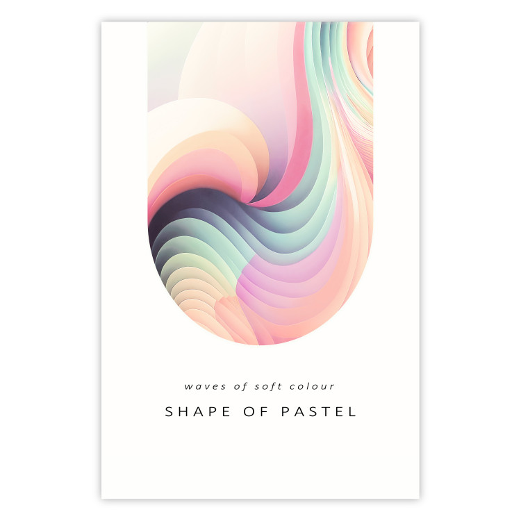 Poster Abstraction - Wave of Pastel Stripes With a Description on a White Background 149714