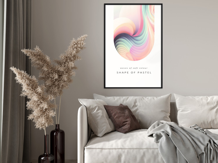 Poster Abstraction - Wave of Pastel Stripes With a Description on a White Background 149714 additionalImage 13