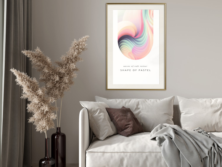 Poster Abstraction - Wave of Pastel Stripes With a Description on a White Background 149714 additionalImage 18
