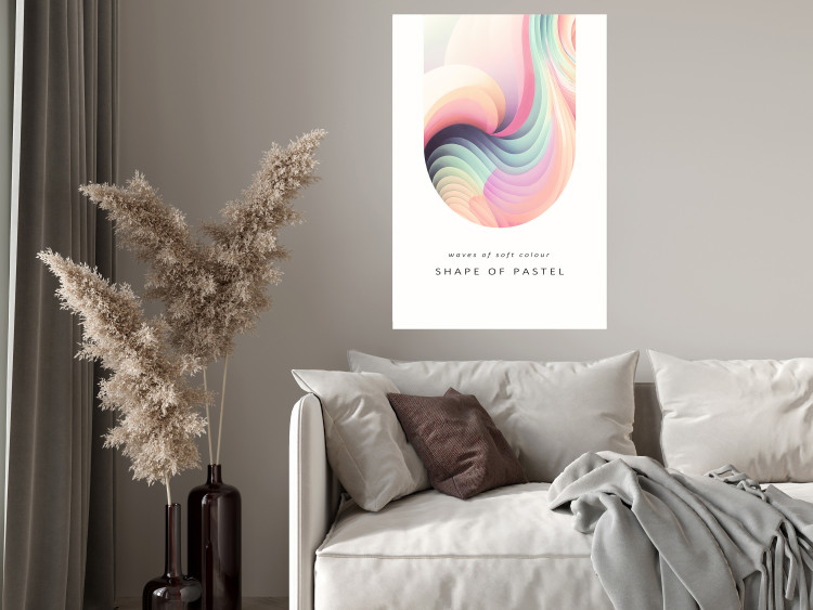 Poster Abstraction - Wave of Pastel Stripes With a Description on a White Background 149714 additionalImage 11