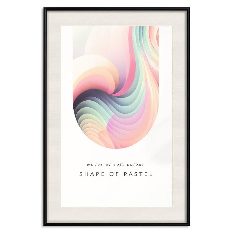 Poster Abstraction - Wave of Pastel Stripes With a Description on a White Background 149714 additionalImage 26