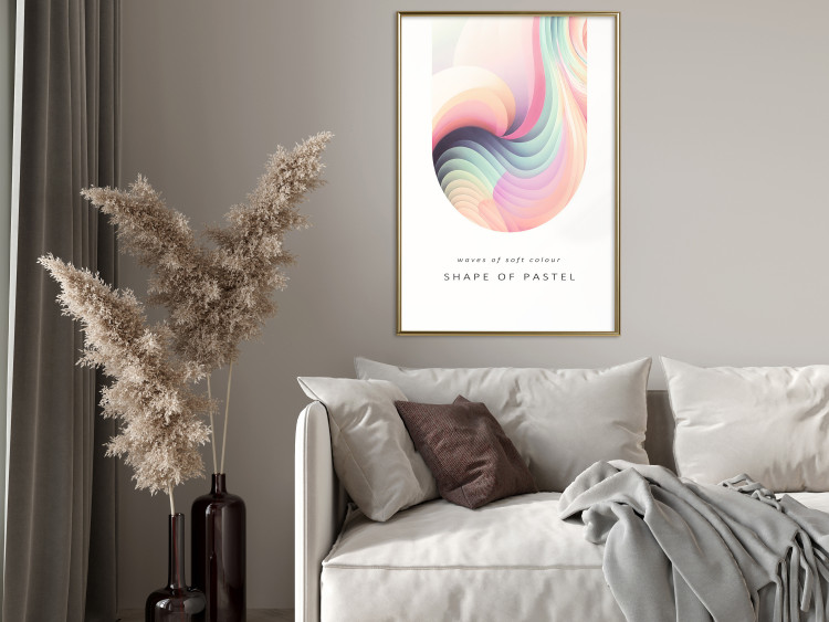 Poster Abstraction - Wave of Pastel Stripes With a Description on a White Background 149714 additionalImage 14