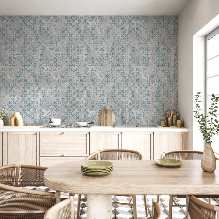 Modern Wallpaper Pattern - Blue, Slightly Blurred Pattern With a Flower Motif on a Gray Background 149914 additionalImage 8