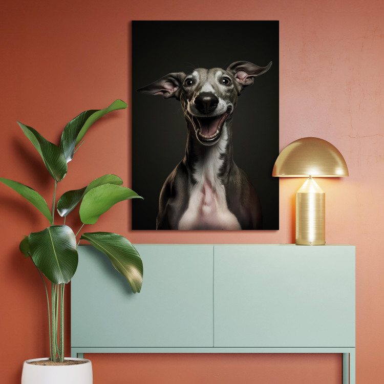 Canvas Print AI Greyhound Dog - Portrait of a Wide Smiling Animal - Vertical 150214 additionalImage 3