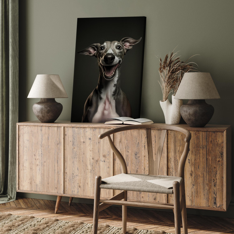 Canvas Print AI Greyhound Dog - Portrait of a Wide Smiling Animal - Vertical 150214 additionalImage 11
