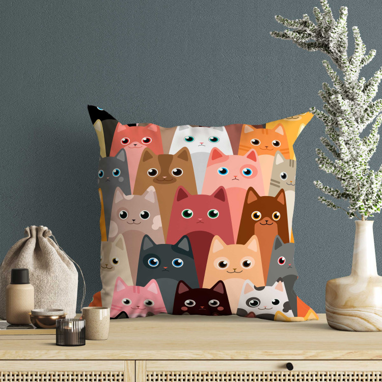Decorative Microfiber Pillow Colorful Animals - Drawing Composition With Cats in Different Colors 151314 additionalImage 5