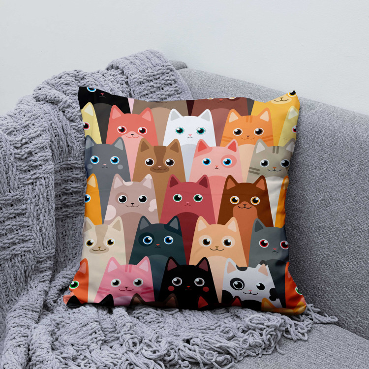 Decorative Microfiber Pillow Colorful Animals - Drawing Composition With Cats in Different Colors 151314 additionalImage 2