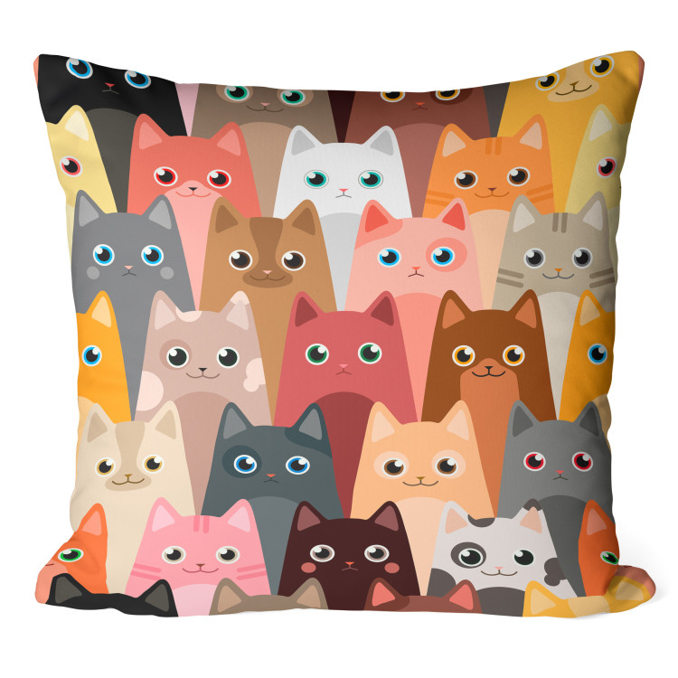 Decorative Microfiber Pillow Colorful Animals - Drawing Composition With Cats in Different Colors 151314