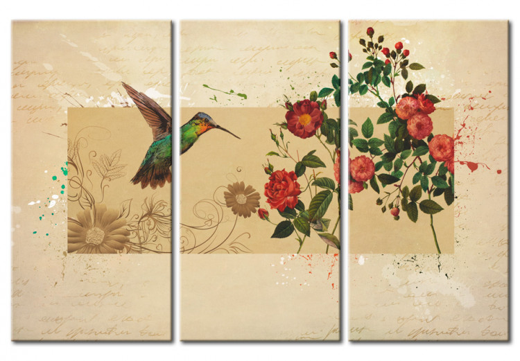 Canvas Art Print Hummingbird and roses 55714