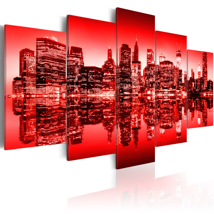 Canvas Red glow over New York - 5 pieces 58314 additionalImage 2