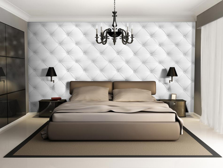 Photo Wallpaper Subtle Glamour - Design with White Leather Quilting for Bedrooms 61014