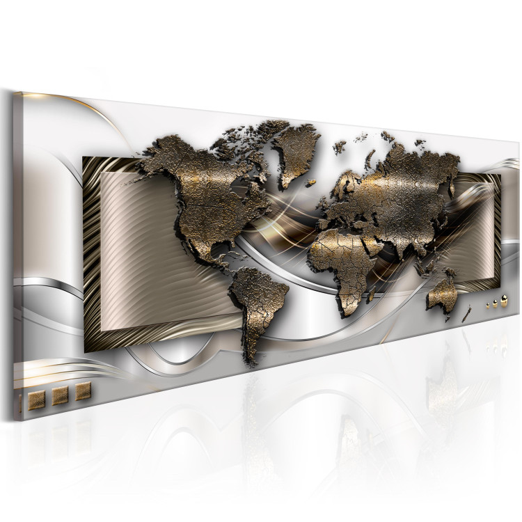 Canvas Golden World (1-piece) - Elegant Abstraction with Contour of Continents 105024 additionalImage 2