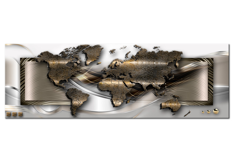 Canvas Golden World (1-piece) - Elegant Abstraction with Contour of Continents 105024