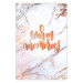 Wall Poster Warm memories - orange English text on a marble background 114324