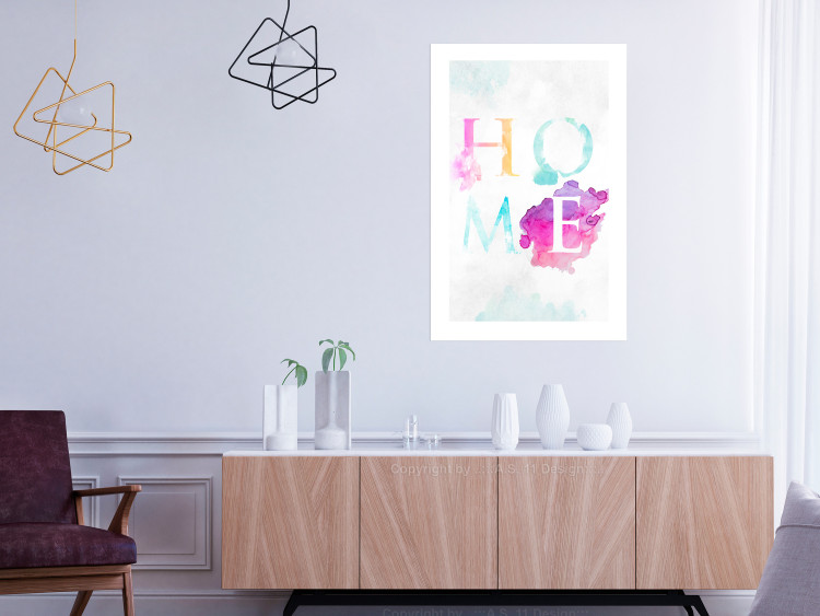 Wall Poster Rainbow Home - colorful English text "home" on a light blue sky background 114424 additionalImage 4