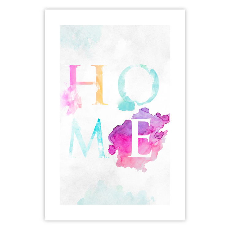 Wall Poster Rainbow Home - colorful English text "home" on a light blue sky background 114424 additionalImage 25