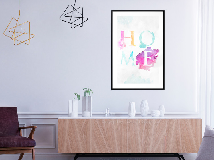 Wall Poster Rainbow Home - colorful English text "home" on a light blue sky background 114424 additionalImage 4