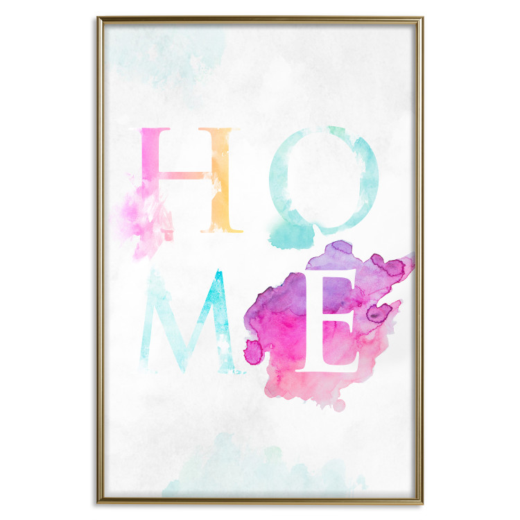 Wall Poster Rainbow Home - colorful English text "home" on a light blue sky background 114424 additionalImage 16