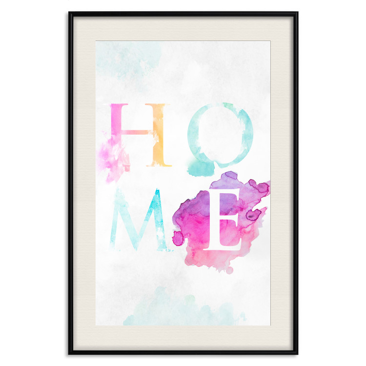 Wall Poster Rainbow Home - colorful English text "home" on a light blue sky background 114424 additionalImage 18
