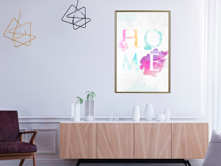 Wall Poster Rainbow Home - colorful English text "home" on a light blue sky background 114424 additionalImage 7