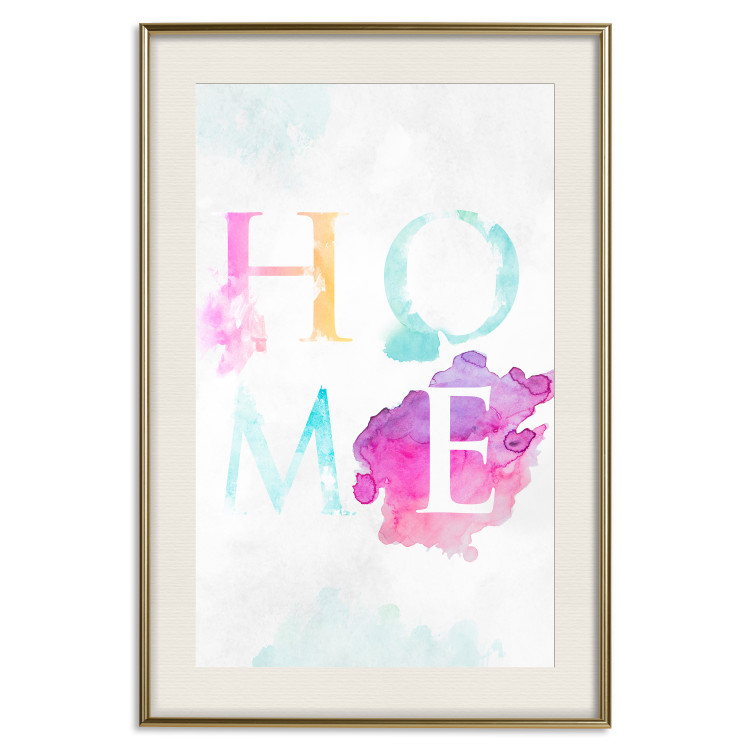 Wall Poster Rainbow Home - colorful English text "home" on a light blue sky background 114424 additionalImage 19