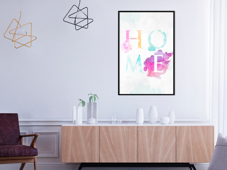 Wall Poster Rainbow Home - colorful English text "home" on a light blue sky background 114424 additionalImage 3