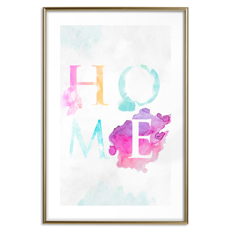 Wall Poster Rainbow Home - colorful English text "home" on a light blue sky background 114424 additionalImage 14