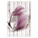 Wall Poster Provence Magnolia - pink flowers on a background of white wooden boards 122724