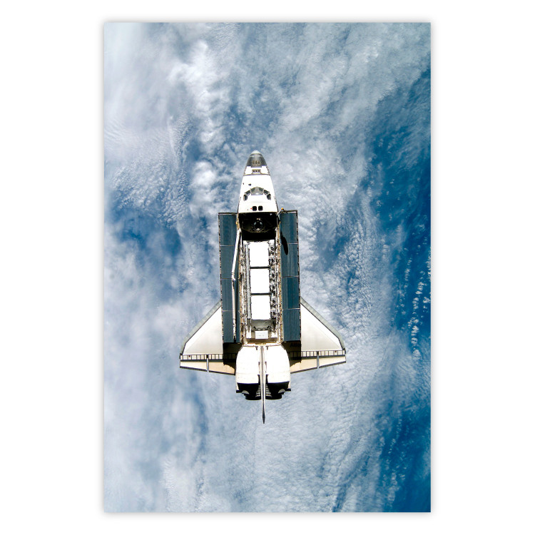 Wall Poster Space Shuttle - white space shuttle against a backdrop of clouds and oceans 123524