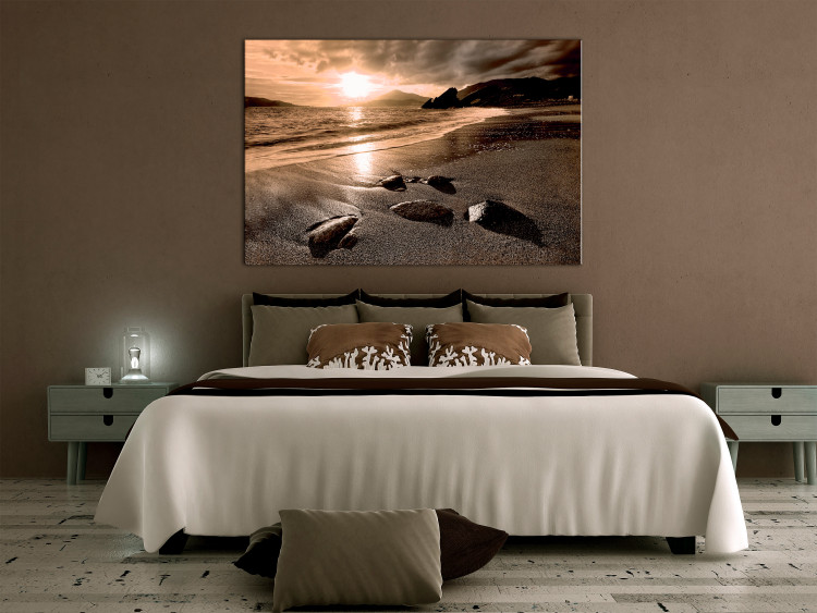 Canvas Print Sunset over the sea in sepia - a moody sea landscape 125024 additionalImage 3
