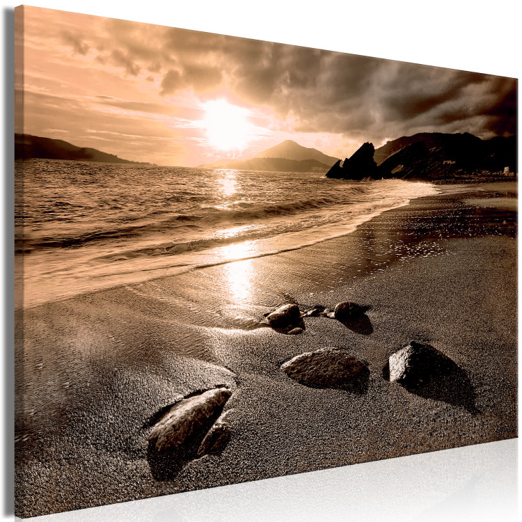 Canvas Print Sunset over the sea in sepia - a moody sea landscape 125024 additionalImage 2