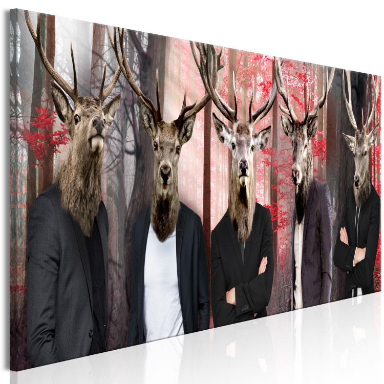 Canvas Animal faces - humen figures with animal heads on forest background 128524 additionalImage 2