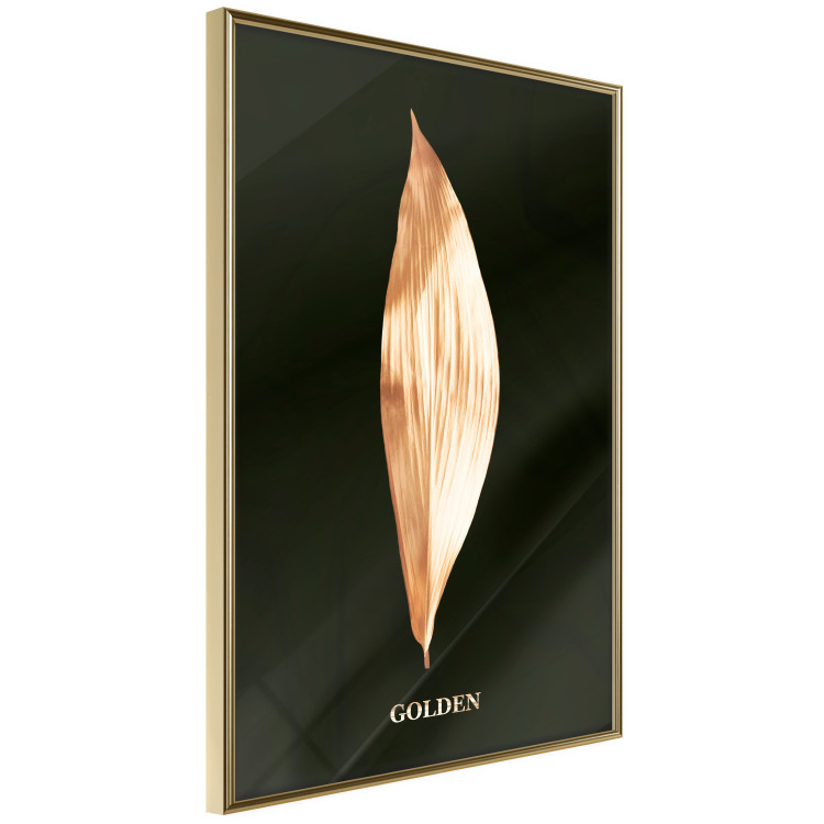 Poster Modest Elegance - plant composition of a golden leaf on a black background 130524 additionalImage 14