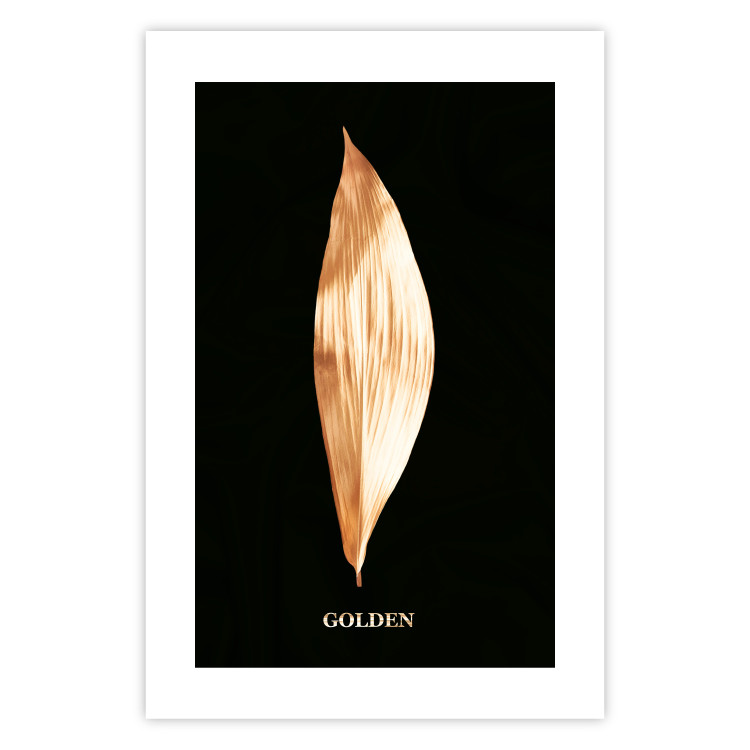 Poster Modest Elegance - plant composition of a golden leaf on a black background 130524 additionalImage 25