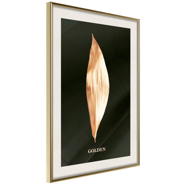 Poster Modest Elegance - plant composition of a golden leaf on a black background 130524 additionalImage 3