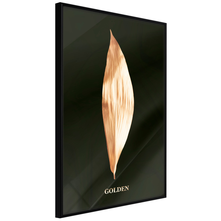Poster Modest Elegance - plant composition of a golden leaf on a black background 130524 additionalImage 13