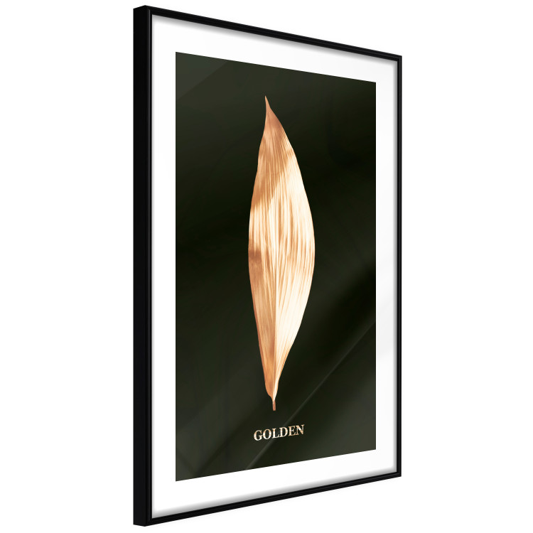 Poster Modest Elegance - plant composition of a golden leaf on a black background 130524 additionalImage 8