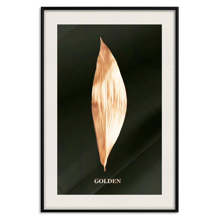 Poster Modest Elegance - plant composition of a golden leaf on a black background 130524 additionalImage 19