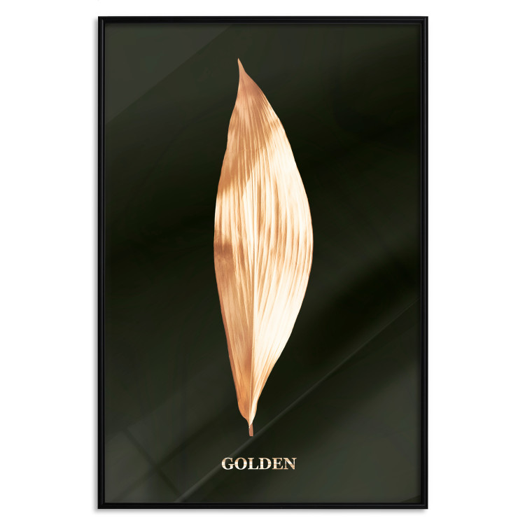 Poster Modest Elegance - plant composition of a golden leaf on a black background 130524 additionalImage 18